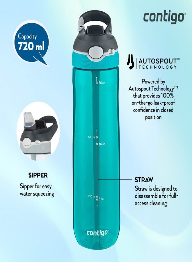 كونتيجو زجاجة ترطيب بلاستيكية كبيرة من كونتيجو، خالية من مادة BPA، مانعة للتسرب، مزودة بماصة قابلة للطي - 720 مل، سكوبا، عبوة من قطعة واحدة، ألوان متنوعة - Image 3